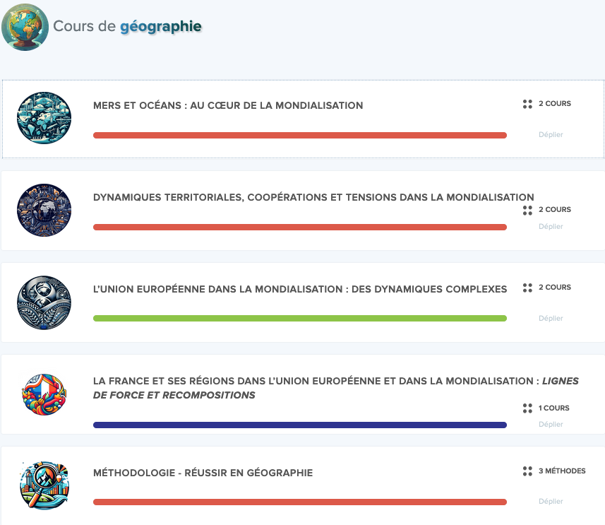 Capture d'écran sur Maxdecours pour la géographie de première