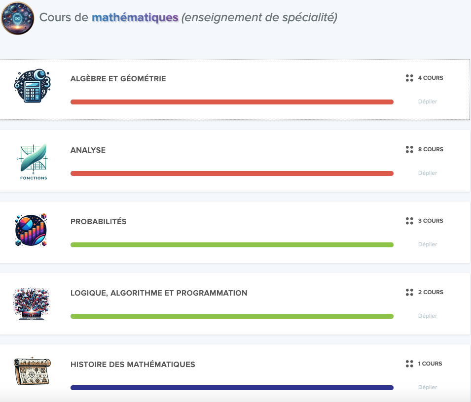 Capture d'écran sur Maxdecours pour les mathematiques de terminale