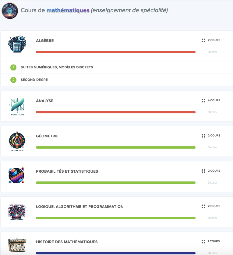 Capture d'écran sur Maxdecours pour les mathematiques de première