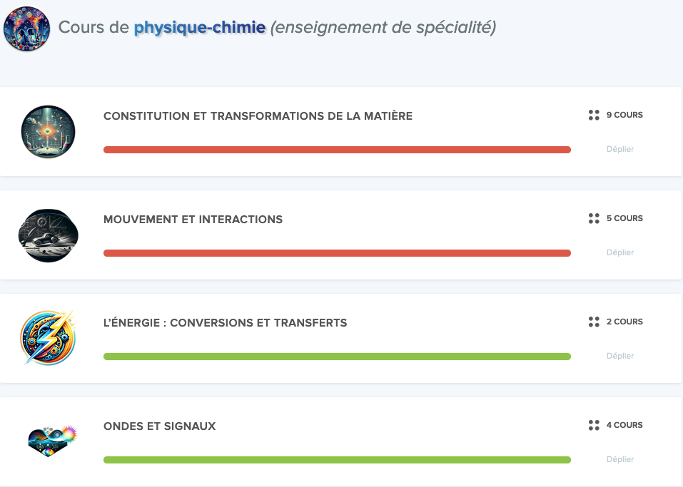 Capture d'écran sur Maxdecours pour la physique-chimie en classe de première