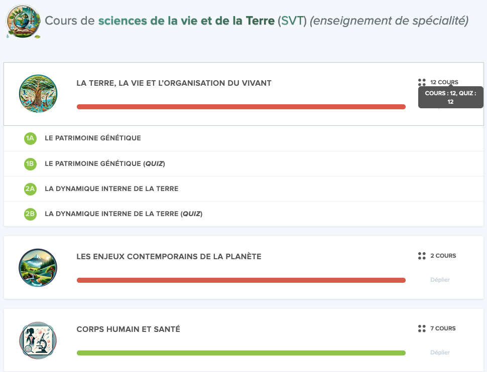 Capture d'écran sur Maxdecours pour la SVT en classe de première