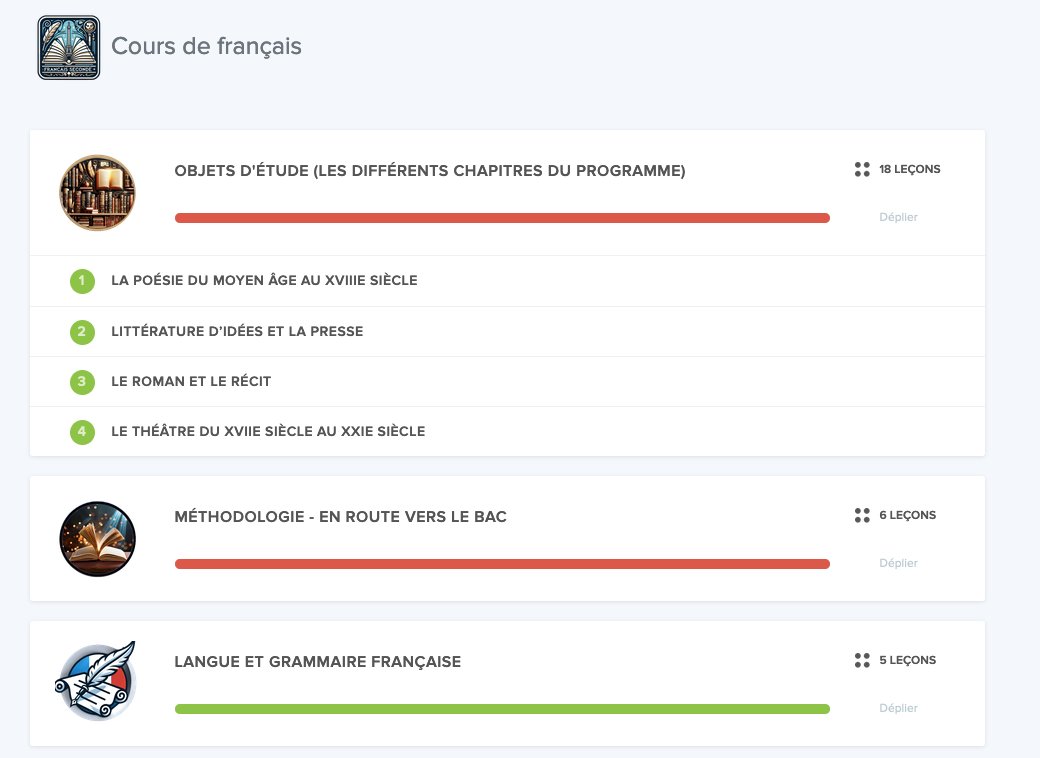 Capture d'écran sur Maxdecours pour le français en classe de seconde