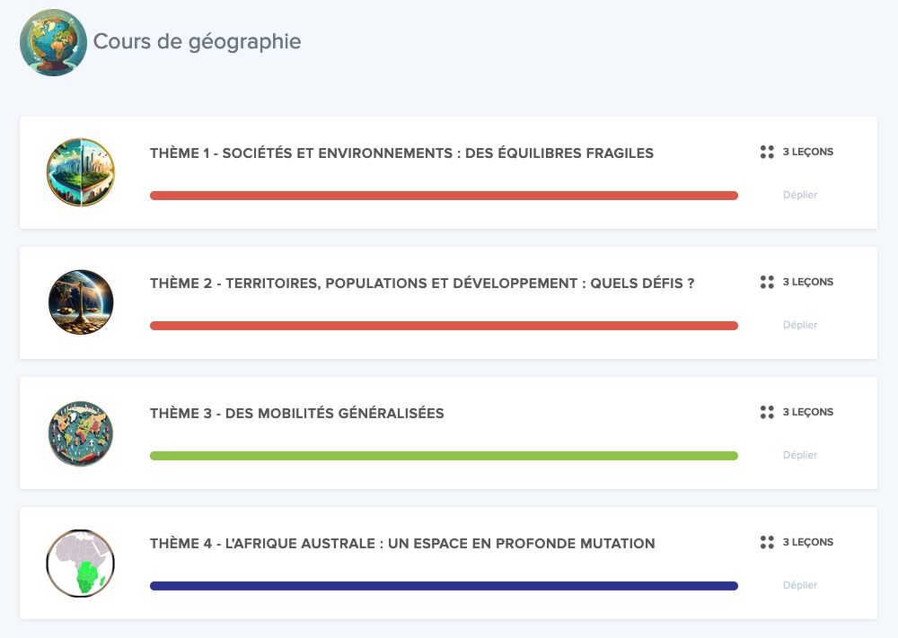 Capture d'écran sur Maxdecours pour la geographie de seconde